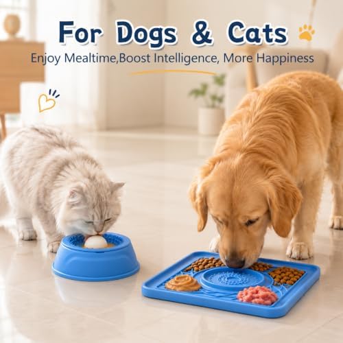 Slow Feeder Dog Bowls & Lick Mat Combo for Liquid and Thick Treat, Silicone