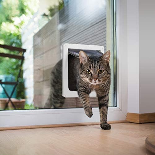 Cat Flap 4 Way Magnetic Closure for Cats and Small Dogs Dog Door Cat Door Pet Flap (L-23.5 * 25 * 5.5cm, White)