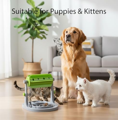 Dog Treat Dispenser Toy, Slow Feeder, Interactive Cat Puzzle Toy | Effectively Prevents Overeating, Keeps Pets Busy, Mental Stimulation Toy for Boredom, Dual-Height for Puppies and Kittens