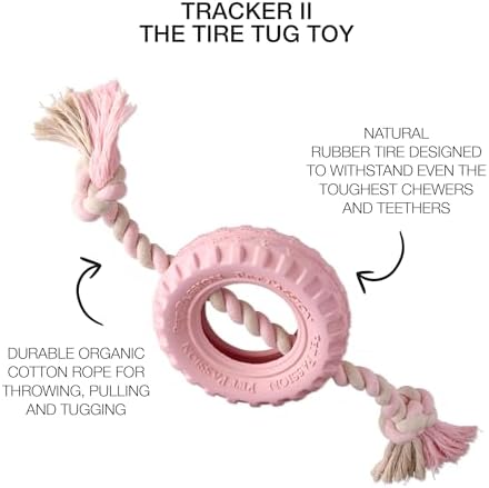 Pet Passion Natural Rubber Tire and Organic Cotton Rope Pull and Chew Dog Toy for All Pet Breeds, Blush, Medium