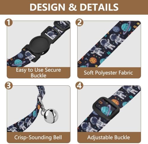 2 Pack Small Dog Collar Cute Cartoon Astronauts Alphabets Bell Collar for Small Dogs, Adjustable 10.6 to 17.1 Inches