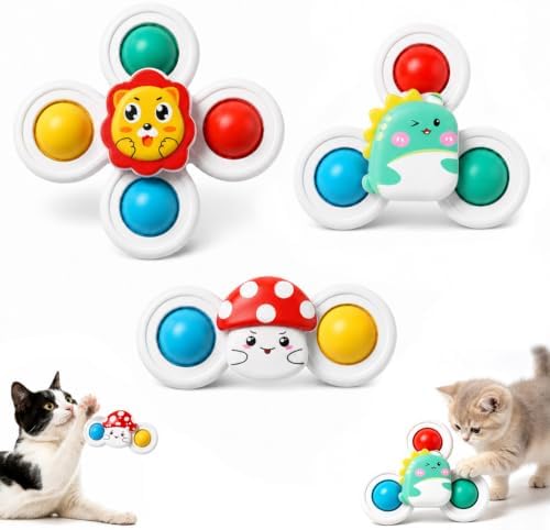3PCS Suction Cup Cat Toy, Suction Spinner Toy,Window Perch Companion Interactive Play Toy,Suitable for Keeping Indoor Cats Entertained