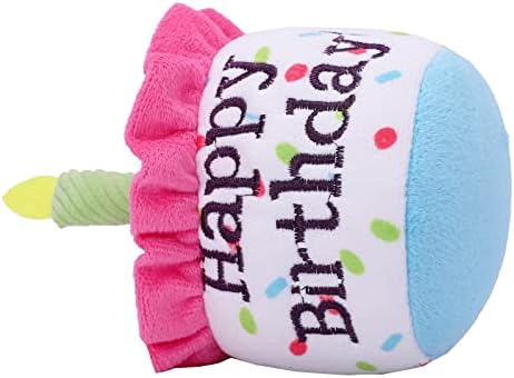 Happy Birthday Cake Catnip Toys, Birthday Cake Shaped Chew Toys for Kitten Funny Cats Gifts Plush Cat Birthday Party Toys, Pink
