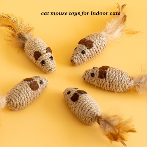 12PCS Cat Mouse Toys, Natural Sisal Mouse Cat Toys for Indoor Cats, Teeth Cleaning Dental Chew Toy, Interactive Cat Mice Toy Eliminate Boredom