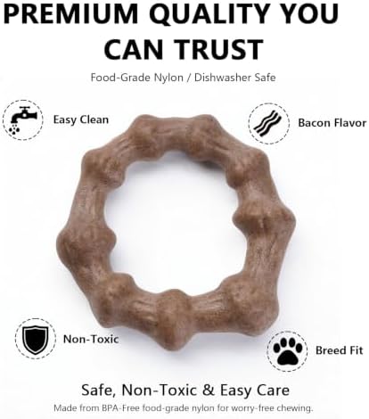 MECOOL Durable Nylon Dog Chew Toy – Bacon Flavored Ring Shape for Aggressive Chewers, Tough Interactive Fetch & Tug Toy for Medium Large Dogs, Long-Lasting Flying Disc Alternative