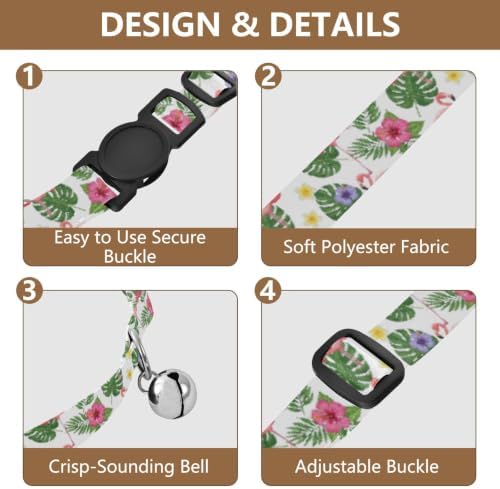 Flamingos Palm Leaf Metal Bell Included Pet Collar 2 Pack Collars for Puppies