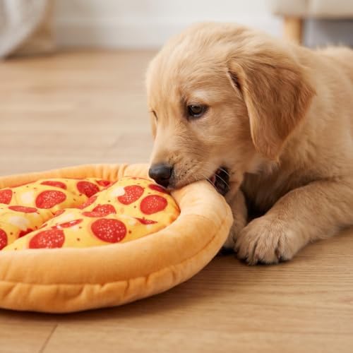 Milisten Pizza Dog Toy, Squeaky Plush Dog Toy with Light Filling