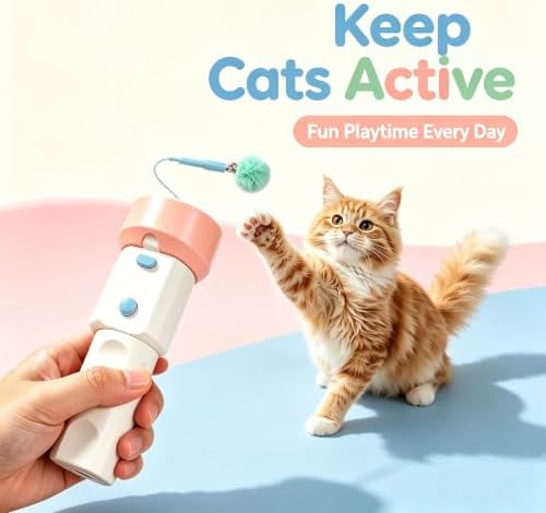 Electric Cat Toy Interactive Teaser - Tpye-C Charging Entertainment Toy for Kitten, One-Click Pop Out & Auto Retractable Cat Wand Toy with Soft Balls, Kitten Teaser Toys for Indoor Cats (White)
