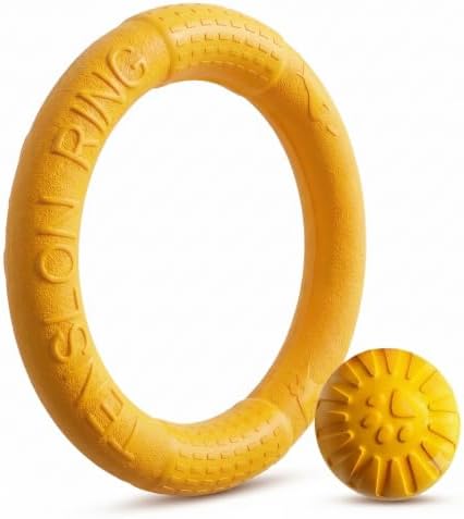 Large Dog Toy Ring and Ball Combo Set, Floating EVA 2 Pack (Yellow, Large)