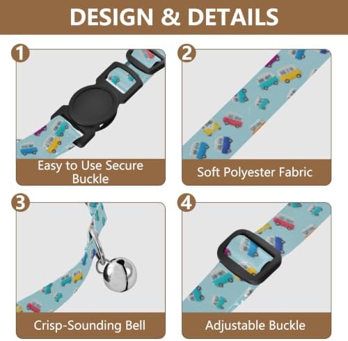 Colorful Retro Camper Adjustable Buckle Small Dog Collar 2 Pack for Cats