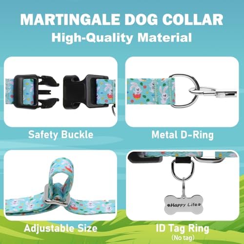 Easter Martingale Collar for Dogs with Buckle Bunny Dog Collar Adjustable Soft Nylon Girl Dog Collars for Small Dogs, Green Rabbit