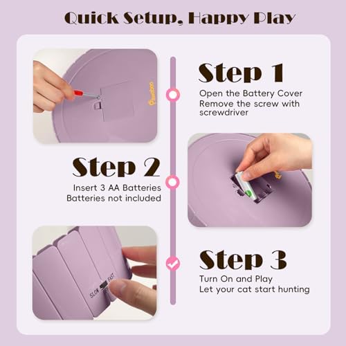 Pawaboo Interactive Cat Toy with Running Mouse, Automatic Track Kitten Toy | Electronic Motion Cat Toy for Indoor Cats, Pop and Play Hide Seek Cats Toys Hunting Mouse for Kitty Play Exercise, Purple