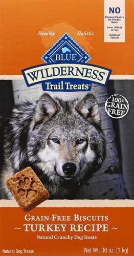 Blue Buffalo Wilderness Trail Treats Crunchy Dog Biscuits Grain-Free and High-Protein Dog Treats, Turkey Recipe 36-oz Box (Pack of 3)