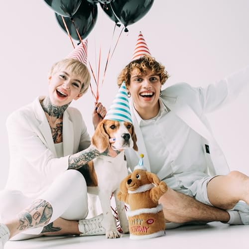 Fuzzwoof Dog Birthday Cake Toy, Interactive Singing & Dancing Dog Birthday Toy with Birthday Song, Plush Musical Puppy Toy for Small, Medium and Large Dogs, Funny Dog Birthday Gift and Party Toy