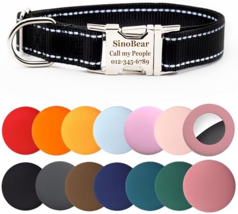 Personalized Dog Collar, Reflective Custom Dog Collar with Name Phone Number Adjustable Size (XS S M L) (Black)