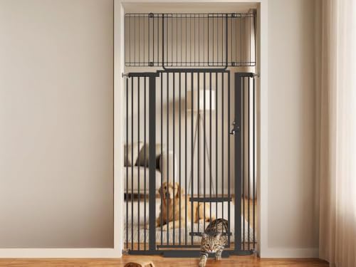 71" Extra Tall Cat Gate 29.5-40.6 Wide Pet gate with Small Cat Door,Pet Gate NO Drilling Pressure Mount Kit for Cats and Dogs Indoor Doorways liveing Room Bedroom-Black