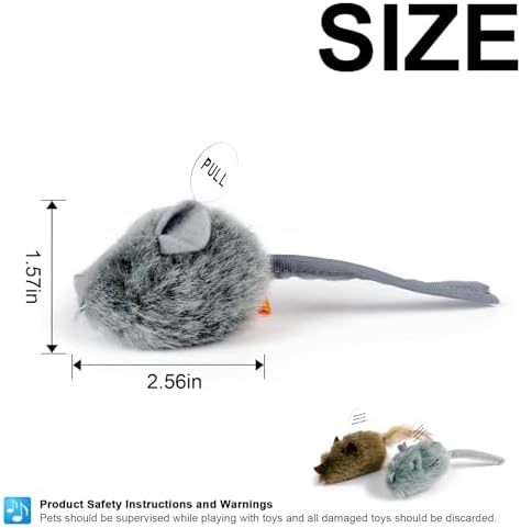 TTcat 2 Pack Squeaky Furry Mouse Cat Toys with Silvervine, Realistic Fluffy Mice Kitten Interactive Hunting Toy, Noise-Making Cat Prey Toy for Indoor Cats, Boredom Relief Teaser Chew Toy.