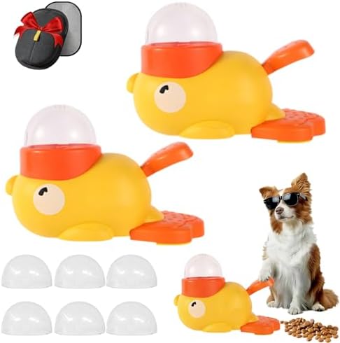 Duck Cat Treat Dispenser, Duck Puzzle Feeder for Cats, 2-in-1 Puzzle Toy That Challenges & Rewards, Keeps Indoor Cats Busy—Less Boredom, Slow Feeder for Pet Eating & Iq Training (Yellow-2Pcs)