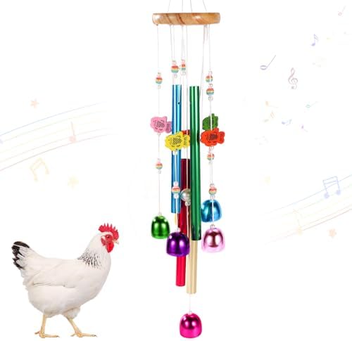 Chicken Toys for Coop, Enrichment Toys Wind Chimes Home Garden Colorful Art Hanging Chick Peck Toy Decoration with Bells Fun & Interactive Hens Brooder Accessories for Bird Parrot Lovebird