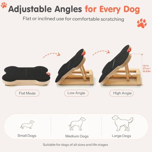 Dog Nail Scratch Board with Treat Dispenser, Wooden Nail File Board for Large Medium Small Dogs, Anti-Slip Sandpaper Pad, Pet Nail Grinder Alternative, Claw Trimmer Tool with Replacement Paper