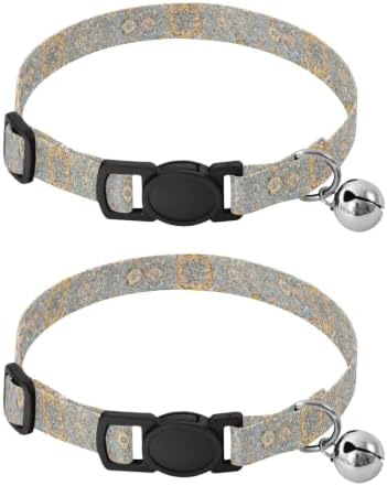 2 Pack Pet Collars Vintage Lotus Mandala Tiles Cat Collars with Bell, Adjustable Length 10.6" to 17.1"