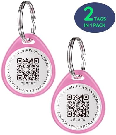 QR Code Dog Tag and Cat Tag, Scan to Reunite Faster, Waterproof and Durable, Lightweight and Quiet, Updatable Contact Info, Pink for Soft Look, 2 Tags in 1 Pack