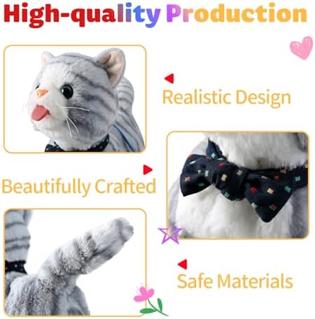 Gray Walking Cat Toy for Girls Kittens Interactive Talking Cat Meows Singing Dancing Mimicking Kitty Toys Set for Baby with Leash Plush Electronic Robot Kitties for Kids Toddlers