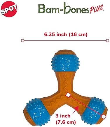 SPOT Bam-Bones PLUS Gigglers Tripod Durable Dog Chew Toy, For Large Aggressive Chewers, Bamboo Fiber & Nylon, Dual Texture, Massaging Rubber Ends, Sounds, Non-Splintering, Peanut Butter Flavor, 6 Inch