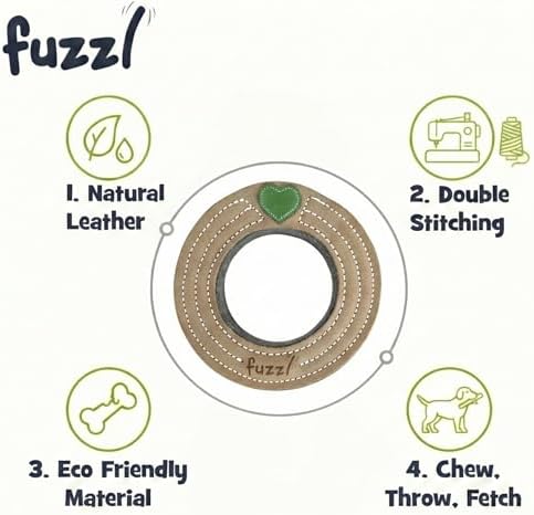 Fuzzl Eco Leather Ring Dog Toy 7" | Natural & Tough Chew Toy for Moderate Chewers | 100% Genuine Leather & Double Stitched | Eco-Friendly & Long Lasting for Dogs & Puppies | Non-Toxic & Squeaker-Free