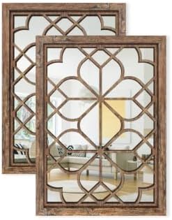 Set of 2 19x26 Inch Large Maroon Shatterproof Rectangular Wall Mirrors, Boho Rustic Farmhouse Vintage Accent Mirrors for Living Room Bedroom Entryway Dining Room & Home Decor