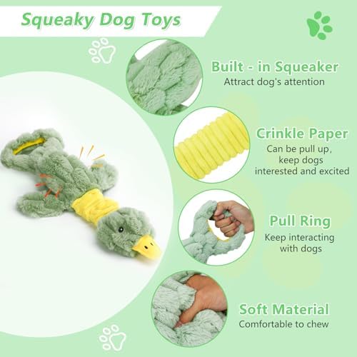 Large Plush Squeaky Dog Toys, Interactive Tug of War Puppy Toys for Indoor Play - Duck Stuffed Dog Toys with Soft Fabric for Small, Medium, and Large Pets