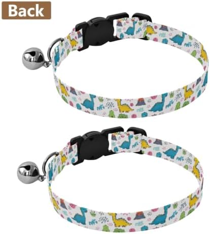 Cartoon Dinosaurs Volcano White Dog Bell Collar 2 Pack Kitten Collars Adjustable 10.6 to 17.1 Inches