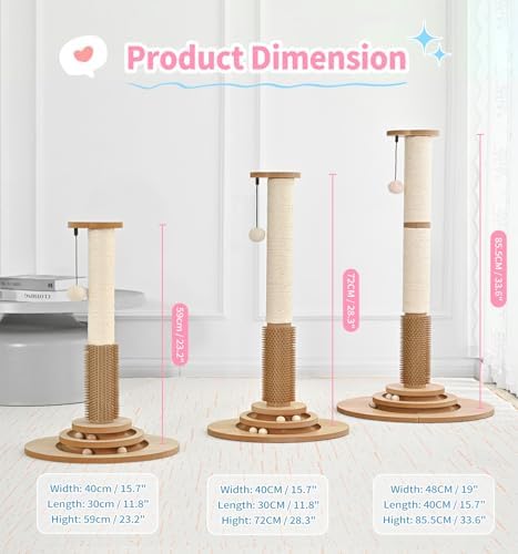 Made4Pets Cat Scratching Post for Indoor Cats with Self Groomer, 28.3"