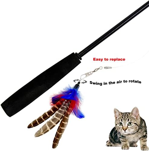 Cat Feather Toys Refills, 6 Pieces Handmade Da Bird Feathers Refill, Cat Wand Replacement Feather for Indoor Cats (A)