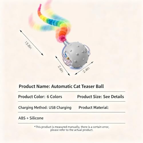 Automatic Chirping Cat Ball, 3 Interchangeable Tails for Indoor Cats, Gray