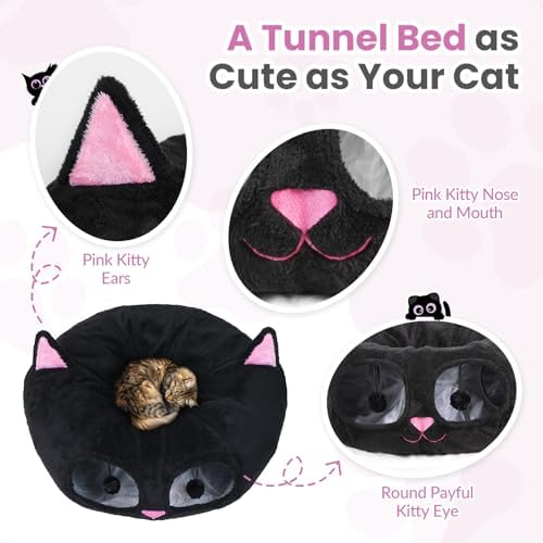 Baseola Fuzzy Cat Tunnel Bed for Indoor Cats, 2-in-1 Interactive Cat Toys
