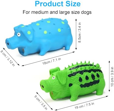 Squeaky Pig Dog Toys, Interactive Durable Latex Rubber that Oink Pig Chew Toy for Medium Large Dogs 2 Pack (Blue+ Green)