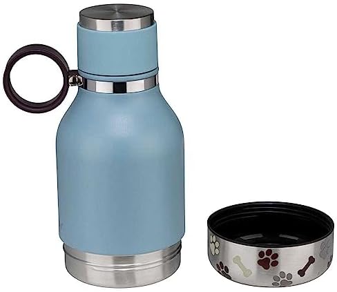 Asobu Dog Bowl Attached to Stainless Steel Insulated Travel Bottle for Human 37oz/1.1 Liter (Blue)