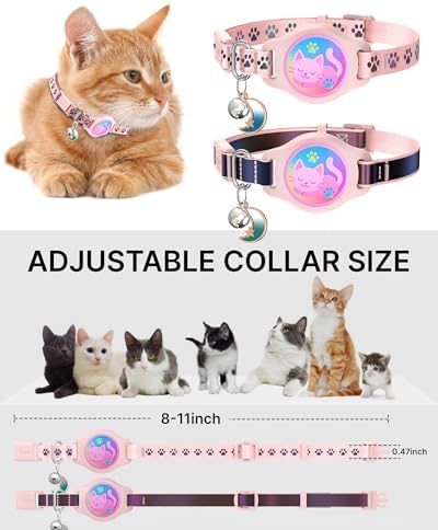 Airtag Cat Collar Breakaway, 2 Pack Cat Collar with Apple Airtag Holder | Reflective Waterproof Cat Collar with Bell, Easy Tracker with Airtag Collar, Adjustable 8-12In Lightweight & Comfortable