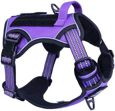 BUMBIN Tactical Dog Harness for Medium Dogs No Pull, Famous TIK Tok No Pull Puppy Harness, Fit Smart Reflective Pet Walking Harness for Training, Adjustable Dog Vest Harness with Handle Purple M