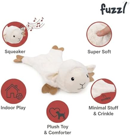 Fuzzl Lola Lamb Crinkle & Squeak Dog Toy – No Mess Minimal Stuffing Plush Puppy Toy – Interactive Soft Dog Squeaky Toy for Small to Medium Dogs – Gentle Sheep Toy for Shaking, Tossing & Cuddling