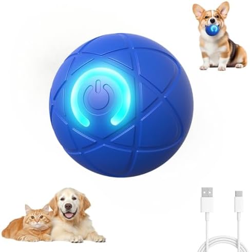 Smart Jumping Ball Toy for Dogs, Duraspin Dog Bouncing, Shaky Ball Toy USB Rechargeable Interactive Bouncing Toys for Puppy Toys (Blue)