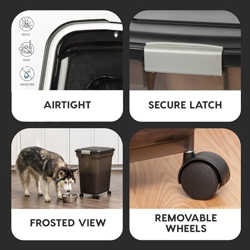 IRIS USA Dog Food Storage Container, Up to 40 lbs, Smoke, Made in USA
