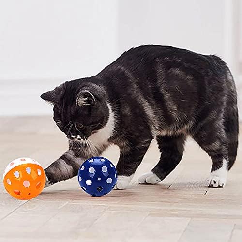 VOVIGGOL 12PCS 4CM Cat Toy Ball with Bell, Pet Ball Kitten Toy with Bell Cat Jingle Balls for Cats Kitten, Plastic Jingle Balls Pounce Chase Rattle Toys, Random Color