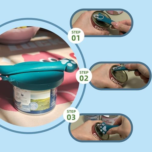 Pet Can Opener & 3 Pcs Cat Food Can Lids | Universal BPA Free Silicone Covers & Multi-Function Wet Food Spoon for Cat and Dog Food(Dark Blue)