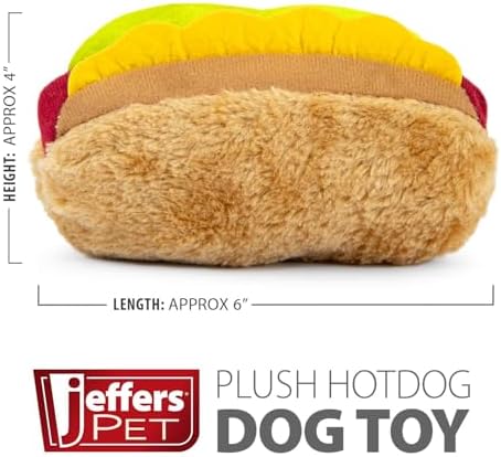 Jeffers Pet Plush Food Themed Dog Toy with Squeaker, 6 inch - Hotdog