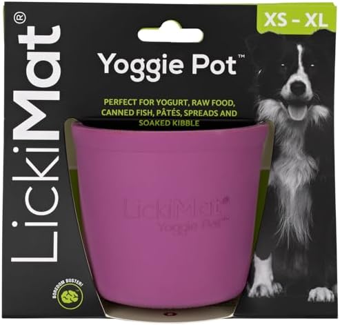 LICKIMAT Yoggie Pot – Distraction, Fun and Enrichment. Long Lasting Rubber Licking Treat Dispenser for All Dog Sizes and Slow Feeder for Small Dogs - Purple