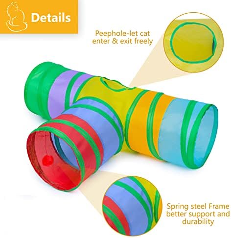Cat Tunnel, Collapsible Tube with 1 Play Ball Kitty Toys, 3 Ways Cat Tunnels for Indoor Cats, Puppy, Kitty, Kitten, Rabbit (Rainbow)