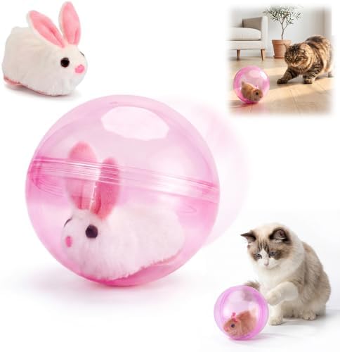 BAUFIX 2026 Upgraded Self-Rolling Interactive Cat Ball (Pink, Rabbit)