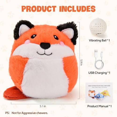 AUSCAT Interactive Moving Puppy/Cats Toys,Plush Bouncing Ball | Music & Recording | Rechargeable Self-Play Toys for Indoor Cats and Small Dogs to Keep Them Busy (Fox)